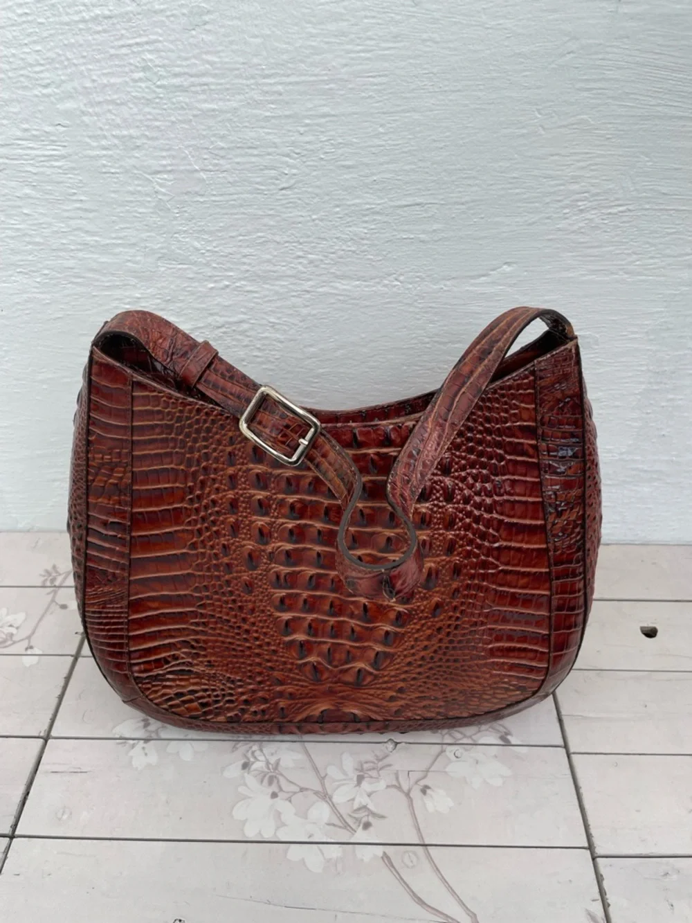 Brahmin Burnt Sienna Croc-Embossed Leather Hobo